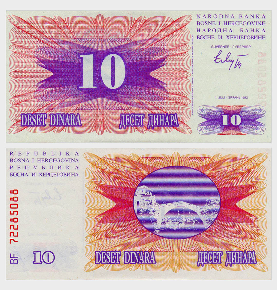 #ED317 - Bosnia 1992 - 10 Dinara - Image 1