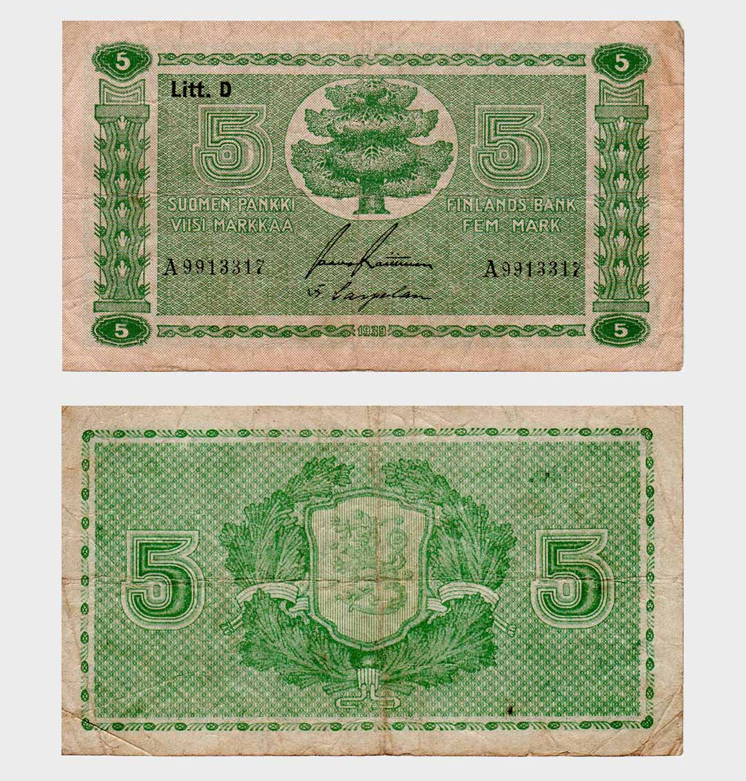 #ED2111 - Finalnd - 1939 (42-45) - 5 Markkaa Finalnd - 1939 (42-45) - 5 Markkaa