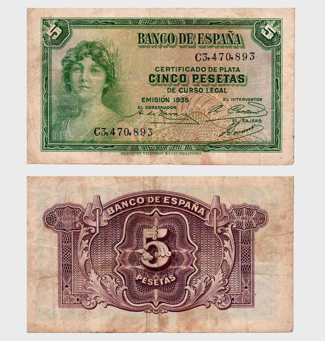 #ED3134 - Spain 1935 - 5 Pesetas - Image 1
