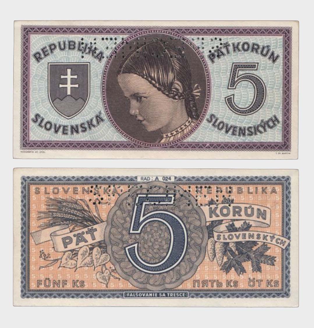 #CO5273 - Czechoslovakia 1945 - 5 Korun - SPECIMEN - Image 1