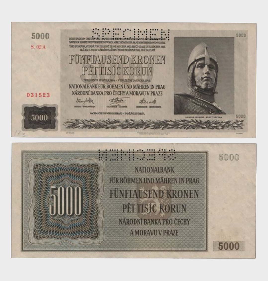 #CO5860 - Bohemia and Morava 1944 - 5000 Korun - SPECIMEN - Image 1