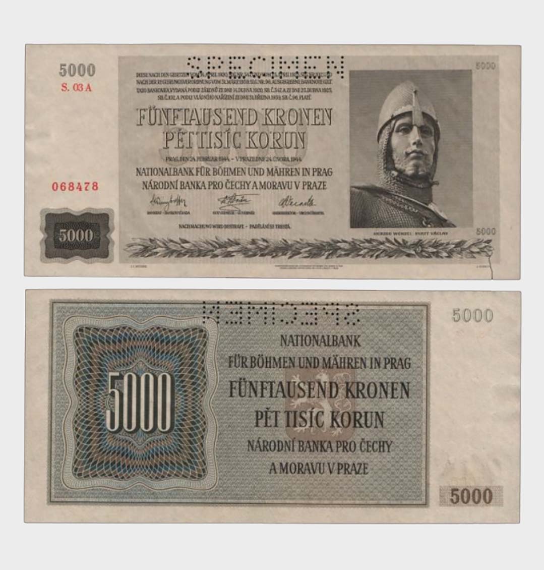 #CO5861 - Bohemia and Morava 1944 - 5000 Korun - SPECIMEN - Image 1