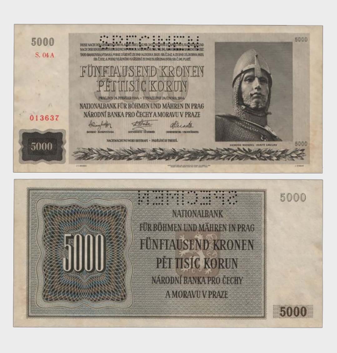 #CO5862 - Bohemia and Morava 1944 - 5000 Korun - SPECIMEN - Image 1