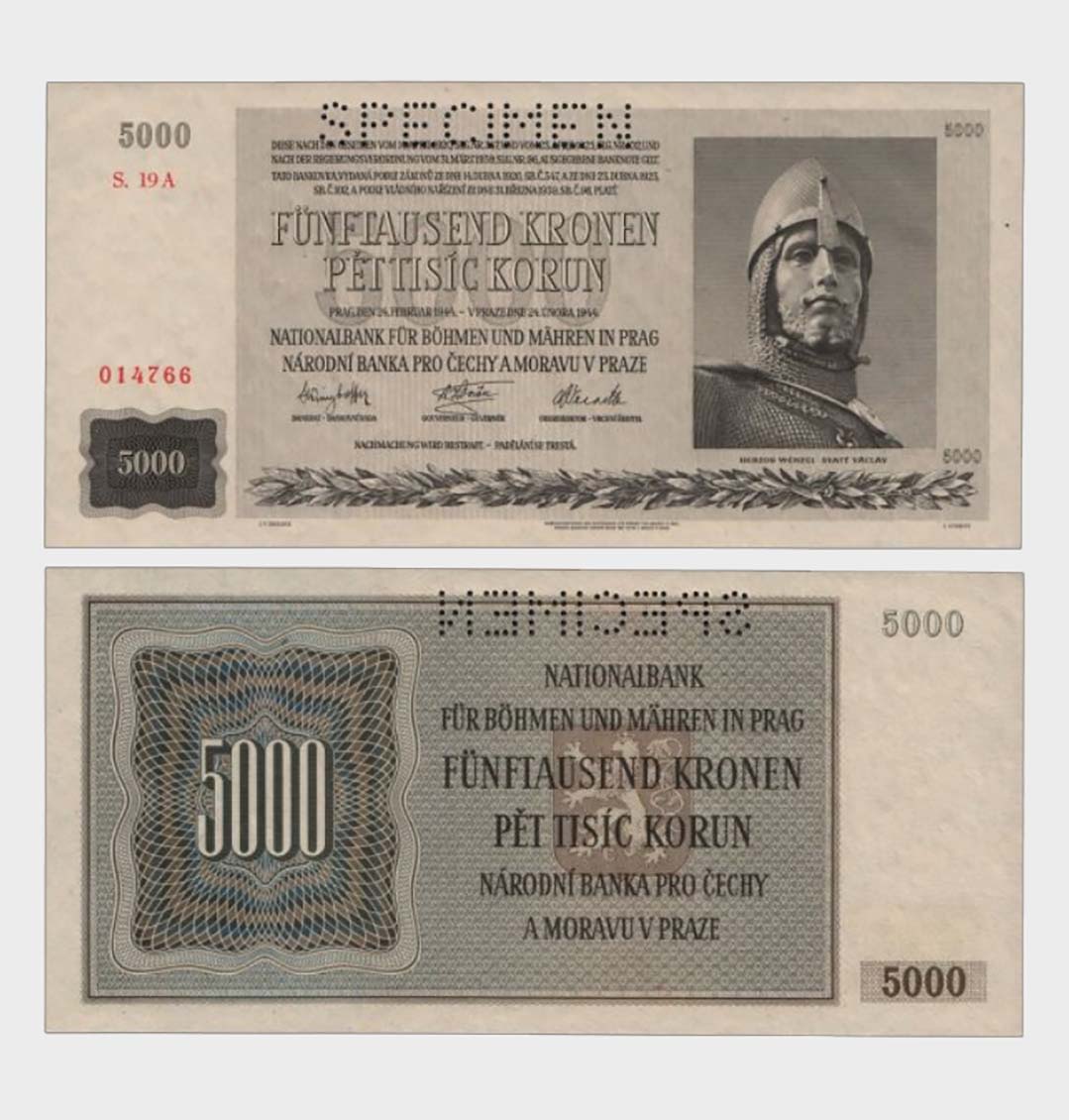 #CO5865 - Bohemia and Morava 1944 - 5000 Korun - SPECIMEN - Image 1