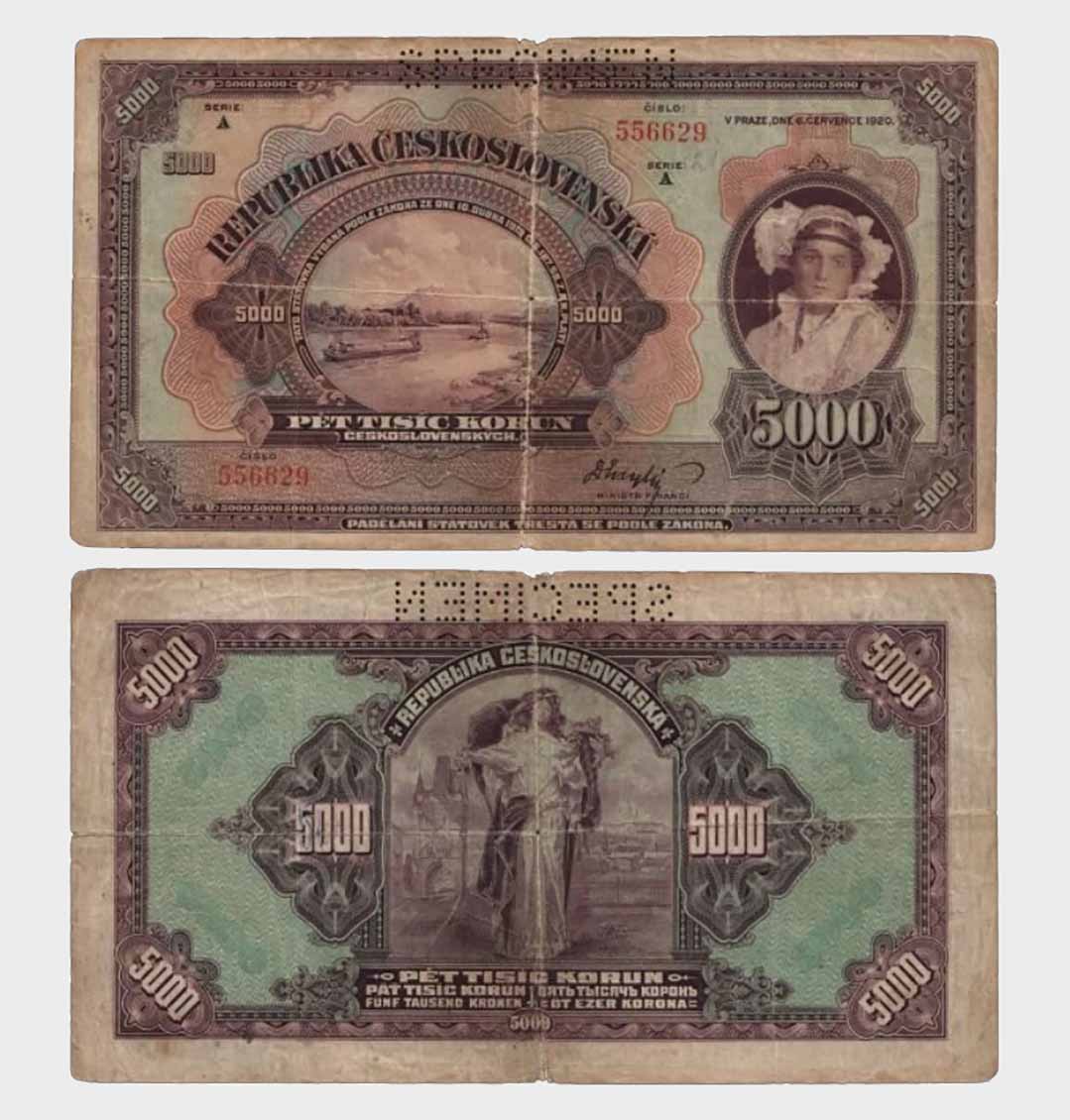 #CO7287 - Czechoslovakia 1920 - 5000 Korun - SPECIMEN - Image 1