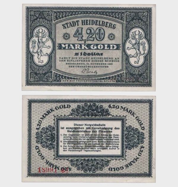 1923 - 4.20 Mark Gold = 1 Dollar